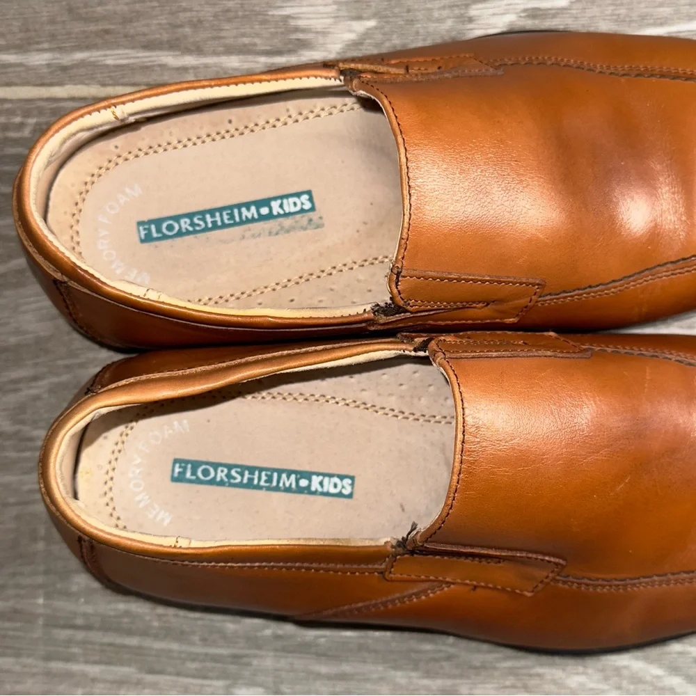 Florsheim Kids Boys Reveal Loafers Brown Leather Bike Toe Slip On Shoes Size 5M